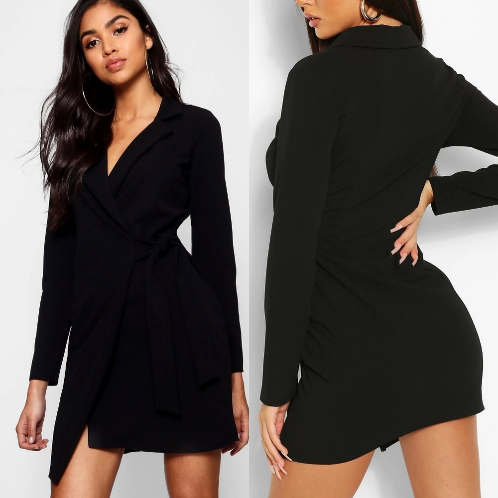 Boohoo Tie Side Blazer Black Dress